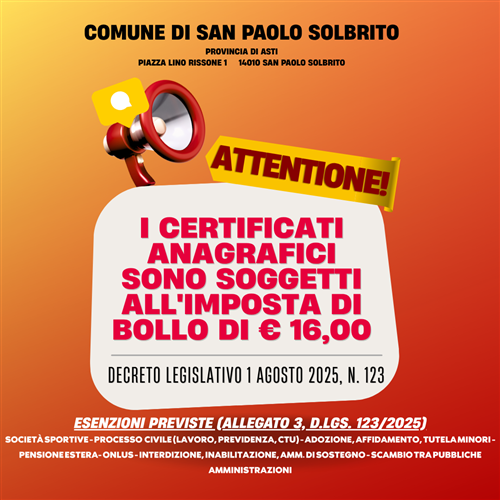 Avviso all'utenza: CERTIFICATI ANAGRAFICI